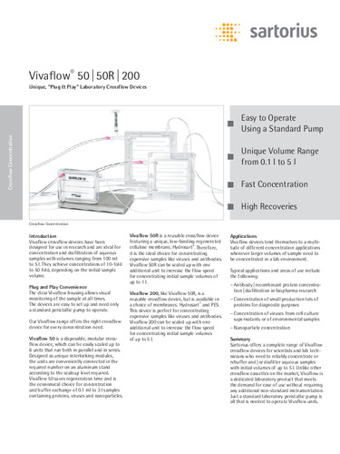 Sartorius Vivaflow 50/50R/200 Unique, "Plug & Play" Laboratory Crossflow Devices