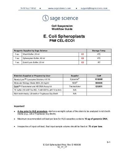 E.coli Spheroplast Suspension Kit Rev D