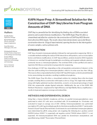 KAPA Hyper Prep_ピコグラム量のinput DNAからのChIP-Seqライブラリー構築におけるstreamline(合理的)ソリューション