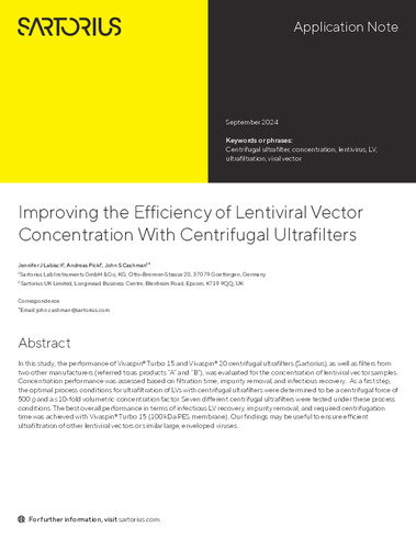 Improving the Efficiency of Lentiviral Vector Concentration With Centrifugal Ultrafilters