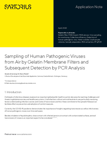 Sampling of Human Pathogenic Viruses from Air by Gelatin Membrane Filters and Subsequent Detection by PCR Analysis