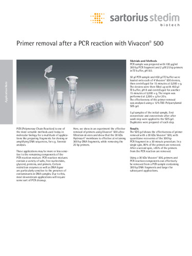 Sartorius：Primer removal after a PCR reaction with Vivacon 500