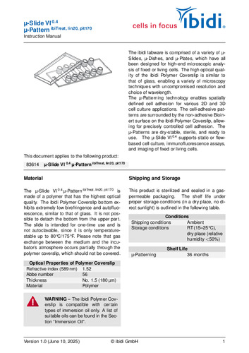 μ-Slide VI 0.4 μ-Pattern ibiTreat, lin20, pit170 Instruction Manual