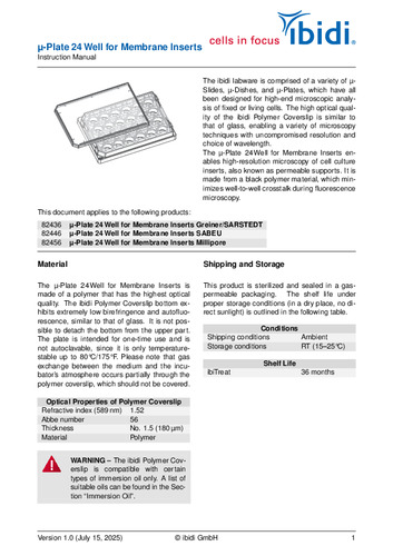 µ-Plate 24 Well for Membrane Inserts Instruction Manual