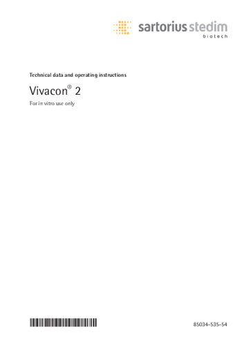Sartorius Vivacon 2：Technical data and operating instructions