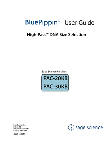 BluePippin High-Pass User Guide for SMRTbell Templates, PAC20KB and PAC30 KB