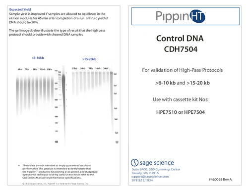 DNA Control Guide, 0.75% agarose cassettes, CDH7504, for >6-10 kb and >15-20kb high pass (HPE7510)