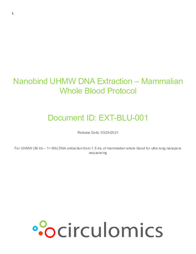 Nanobind UHMW DNA Extraction – Mammalian Whole Blood Protocol