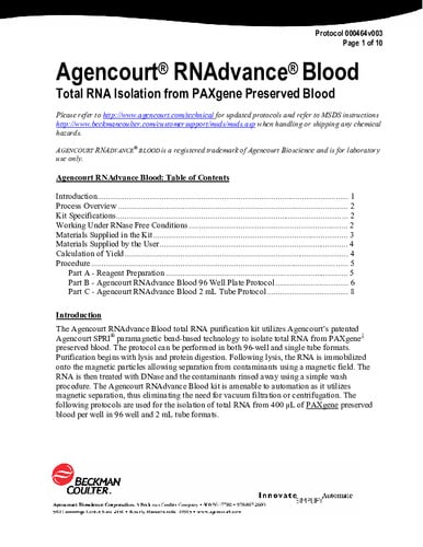 Beckman（Agencourt）RNAdvance Blood Kit