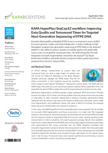 KAPA HyperPlus+SeqCap EZ ワークフローの検証:FFPE DNAサンプルのターゲットシーケンスにおけるデータ品質改善とライブラリ調製時間の短縮化