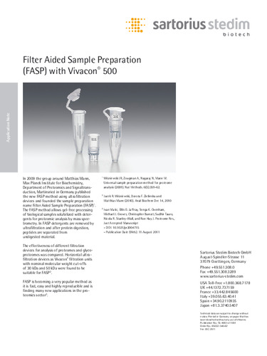 Sartorius：Filter Aided Sample Preparation (FASP) with Vivacon 500
