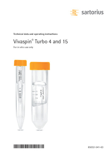Sartorius Vivaspin Turbo 4&15 Technical data and operating instructions