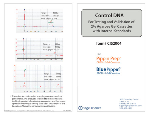 Guide CIS2004, Control DNA, Internal Standard L or V2