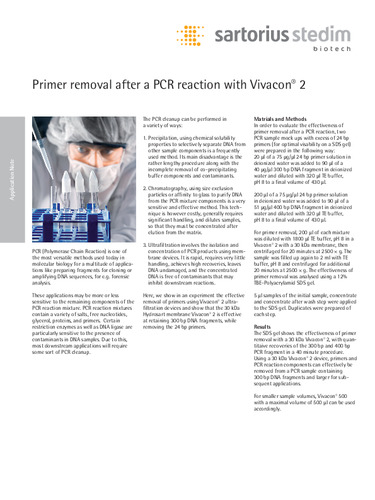Sartorius：Primer removal after a PCR reaction with Vivacon® 2