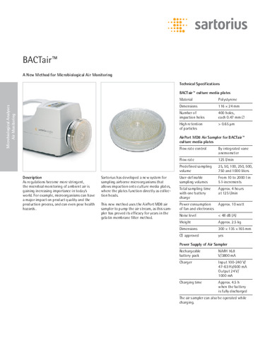 Sartorius BACTair™ ：A New Method for Microbiological Air Monitoring