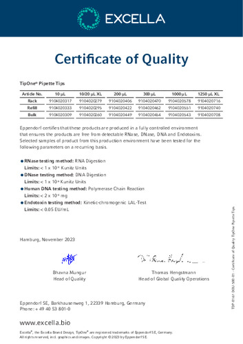 Certificate of Quality（Excella® チップ）